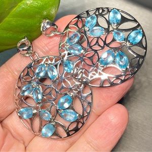 Di Modolo Circle Dangle Silver Blue Gem Earrings